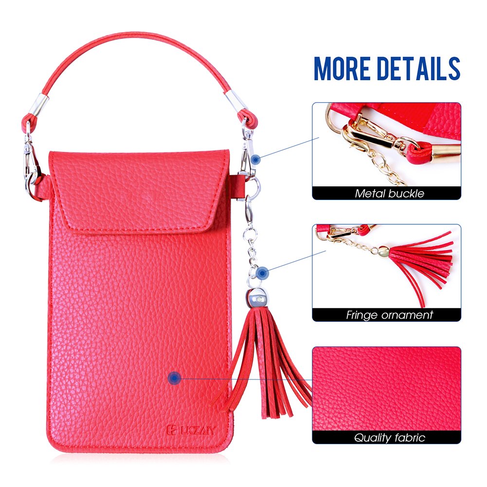 LKZAIY PU Leather Crossbody Bag Mini Phone Pouch with Shoulder Strap for iPhone 7 Plus, 6S Plus, 6 Plus, 7, 6S, 6, 5S, 5C, Samsung S8, S7 Edge, S6 Edge+, S6, S5, S4, J3, J7 (Red)