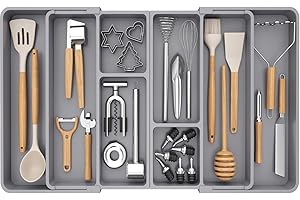 Lifewit Large Utensil Organizer for Kitchen Drawer, Expandable to 36 Inches Wide, Adjustable Cooking Silverware Tray, Plastic