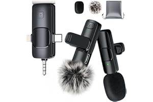 3 in 1 Wireless Lavalier Microphones for iPhone, iPad, Camera and Android Devices, Mini Microphone for Recording, Noise Reduc