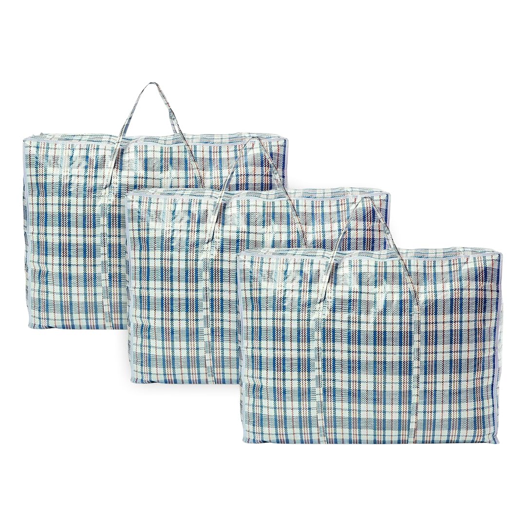 Zuvo Large Laundry Bags with Zip (Pack of 3) - Waterproof, Durable, Reusable Storage Solution for Packing, Better than Moving Boxes 60×50×25 cm