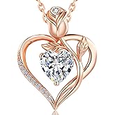 1.2CT Rose Heart Necklace Option of Moissanite or Lab-Grown Sapphire Ruby Emerald&More Necklace for Women Birthstone Girlfriend Necklace S925 Sterling Silver 18K White/Rose Gold Plated D Color VVS1 Gift for Wife Mother Daughter for Birthday Anniversary Valentine's Day Engraved 'I LOVE YOU'