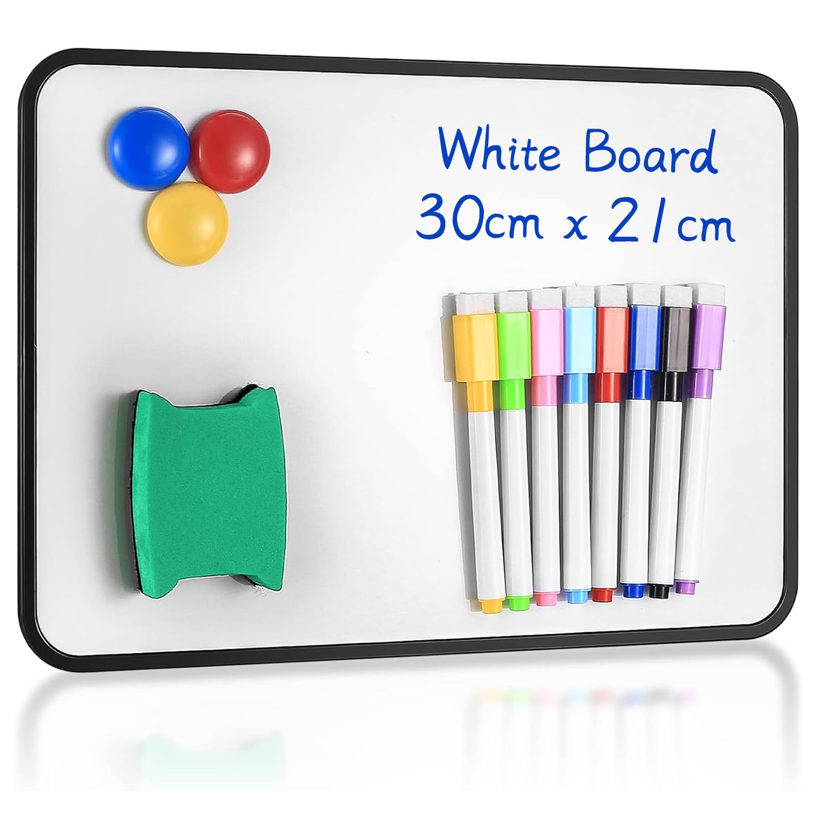 Dry Erase Whiteboards, A4 Size Small Double Sided White Boards, with Dry Erase Pens, Eraser, Magnets for School Home Office Classroom Students Drawing Writing - 30x21 cm