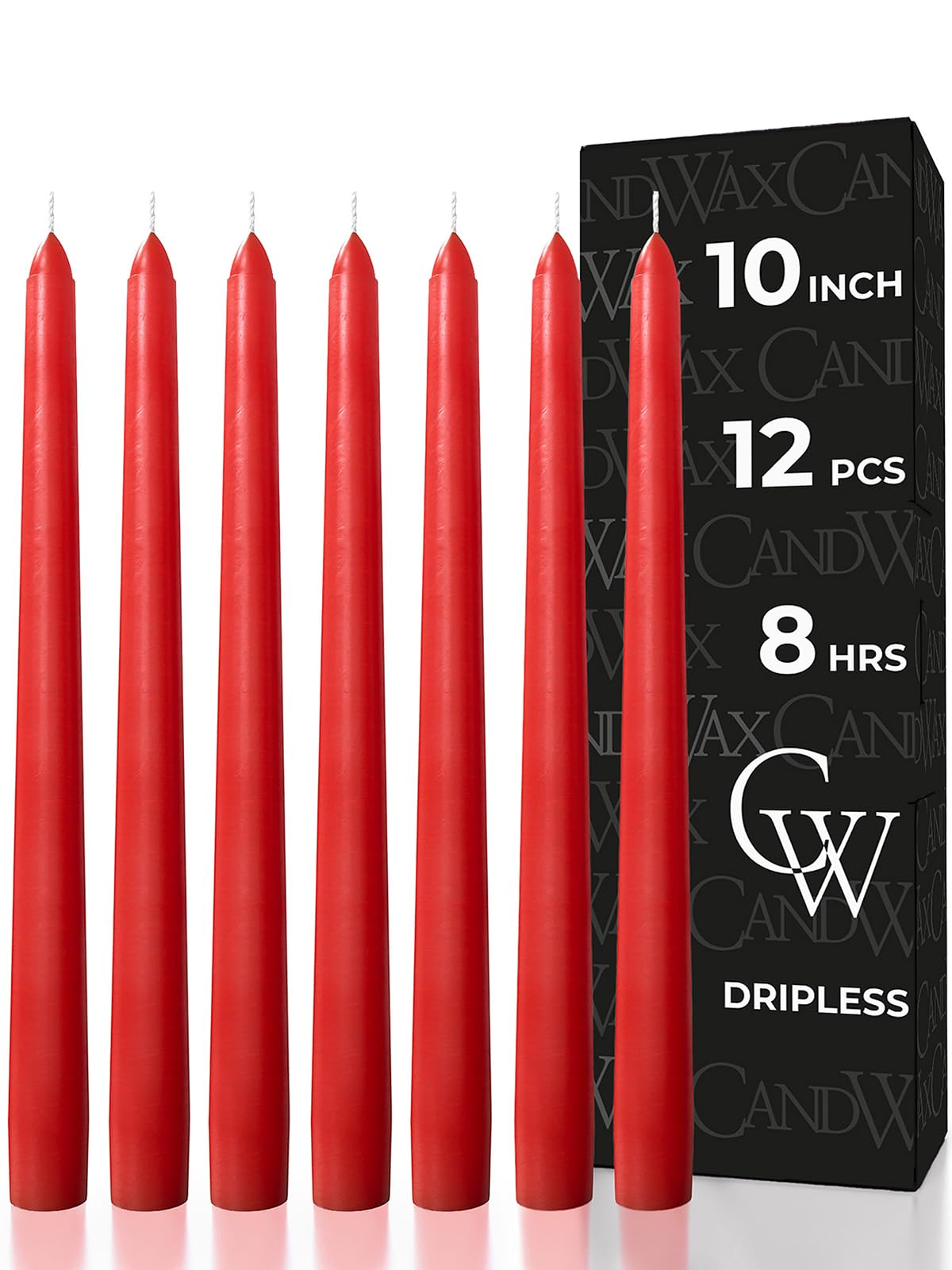 CANDWAX 25 cm Red Taper Candle Set of 12 - Unscented Smokeless Dripless Red Candlesticks - Perfect for Christmas Home Decor, Parties, Weddings, Dinner Table Centerpieces - Christmas Taper Candles