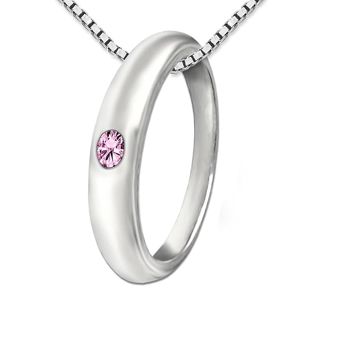 CLEVER SCHMUCK Set Silberner Taufring Schlicht mit Einem Zirkonia Rosa mit Kette Venezia 38 cm Sterling Silber 925