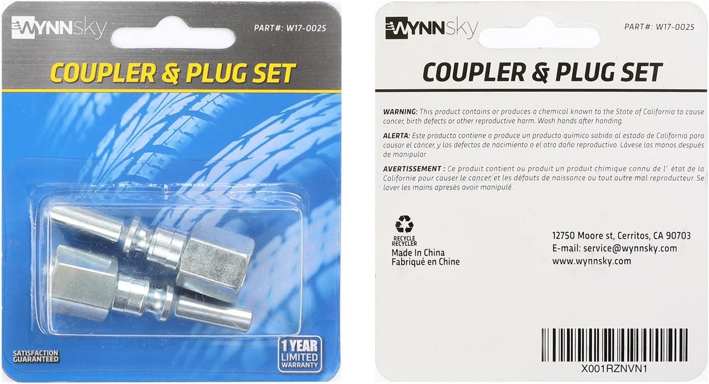 WYNNsky 1/4'' FNPT Quick-Connect Zinc-Plated Plug with Sealant, Lincoln Type, 2-Piece Air Tools Accessories Fittings Plug - - 