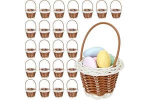 BLUE PANDA 24 Pack Mini Woven Baskets with Handles - Bulk Miniature Baskets for Favors, Arts and Crafts, School Projects (2x3 in)