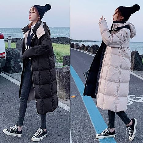 Amazon Co Jp レディースダウンジャケット冬両面ミドル丈膝丈ホワイトダックダウンレディースダウンコートコートs M L 赤 黒 オフホワイト ダークブルー暖かい防風ダウンジャケット ホーム キッチン