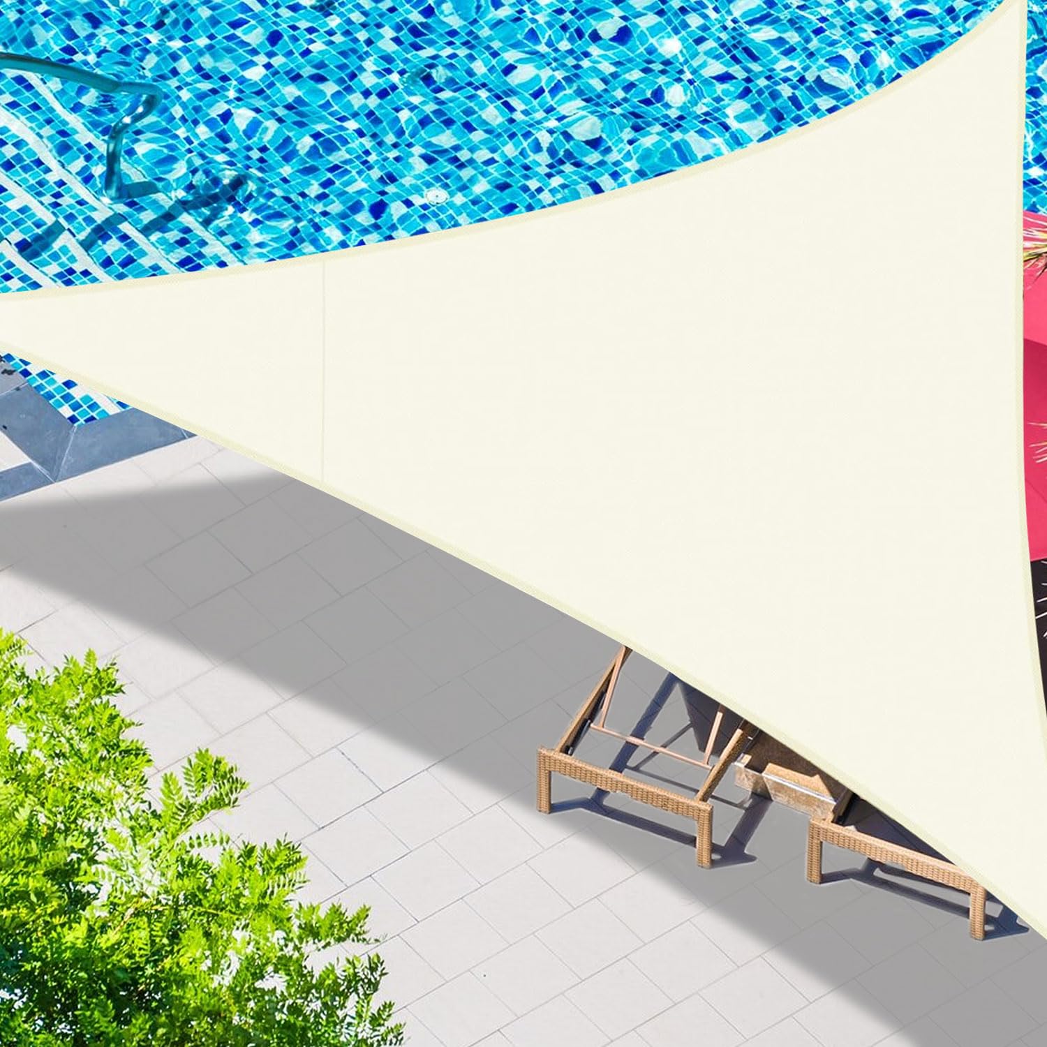 LATRAT Sun Shade Sail, Waterproof Shade Fabric, Breathable 95% UV Protection for Garden, Patio, Outdoor, Beige, Triangular 3 x 3 x 3 m