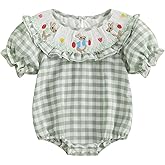 Infant Baby Girl Easter Outfit Newborn Bunny Bubble Smocked Romper Bodysuit Toddler Spring Plaid Rabbit Clothes