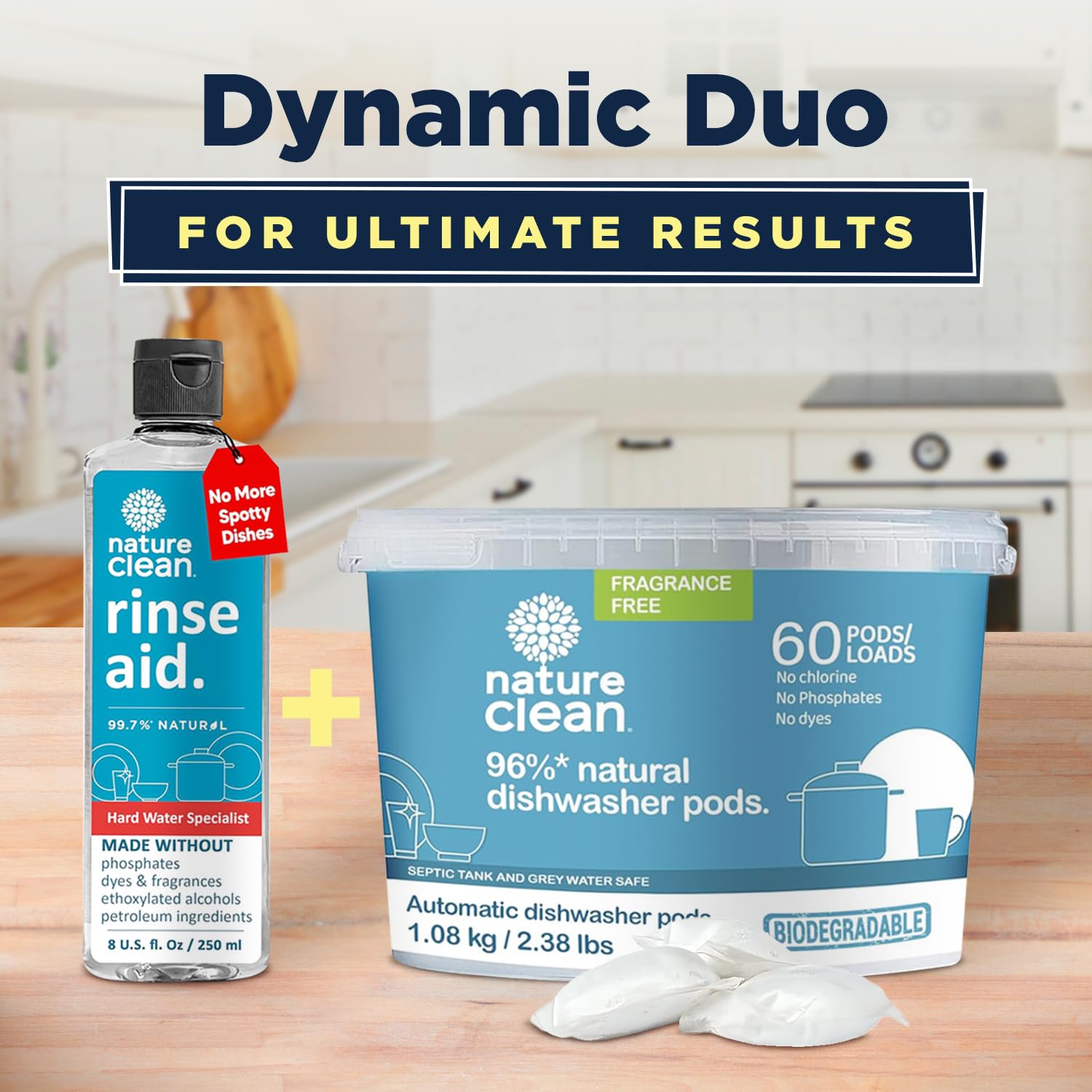 Nature Clean All Natural Dishwasher Rinse Aid Cleaner, Liquid Dishwasher Rinse Agent for Spot-Free Glass & Cutlery in Hard Water, Non Toxic Dish Washer Rinse Aid & Stain Remover, 8 oz/250ml, Pack of 1