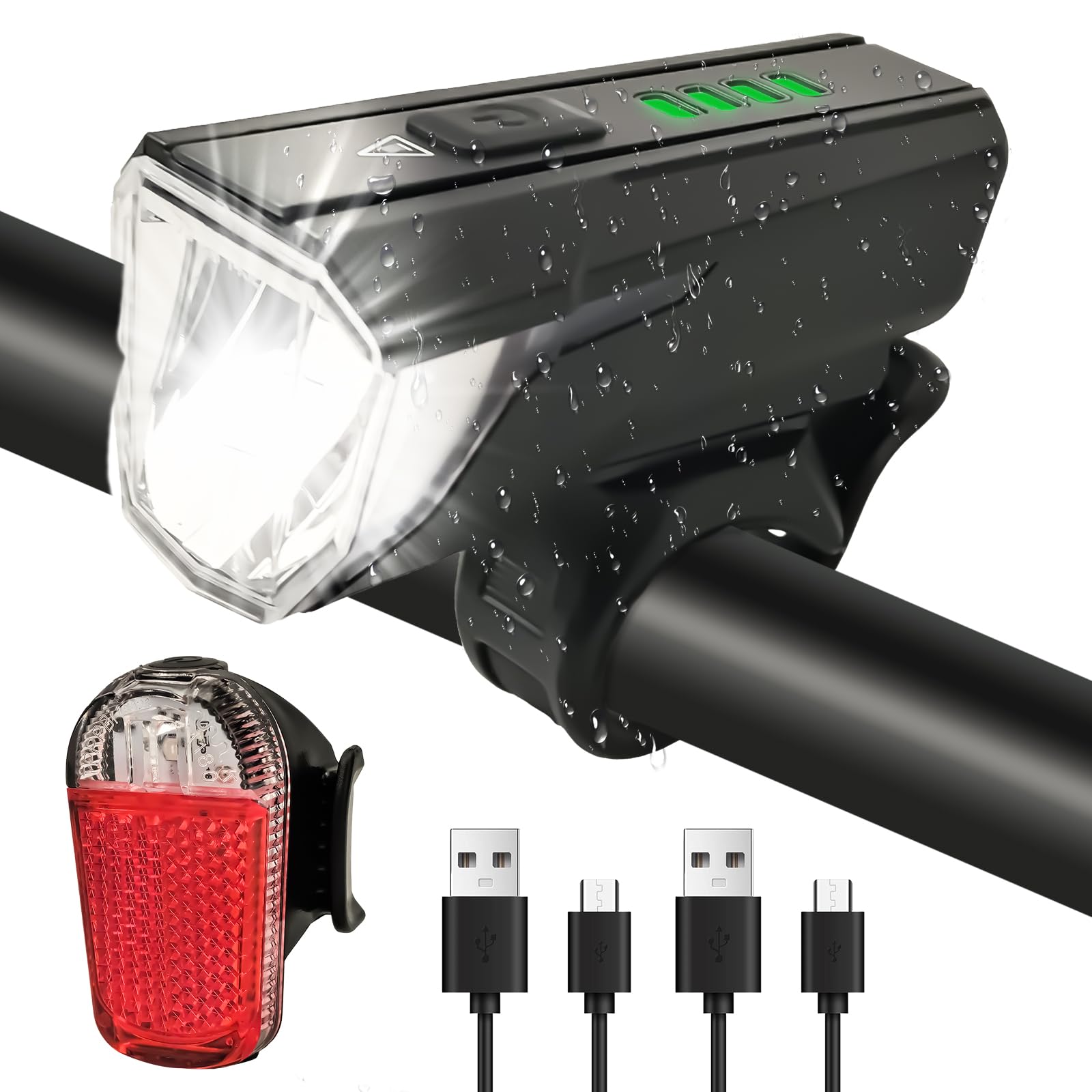 LOUIKAY Bike Light, Powerful Rechargeable LED Bike Light, 2000mAh 50 Lumens, IPX4 Waterproof Front and Rear Bike Light for MTB Racing Cycling