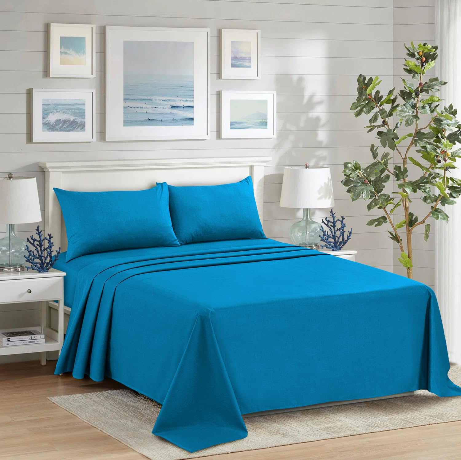 CHARKHAH Polycotton Flat Sheets with Single Double King Size Bed Ultra Soft Plain Top Sheet Dyed in Trendy Colors Hotel Collection Sheets Ideal for Winter & Summer Bedding (Teal, Double)