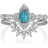 Genuine Turquoise Wedding Ring Set for Women 925 Sterling Silver Engagement Ring Sets Wedding Ring Set Real Turquoise Jewelry for Women