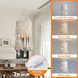 Bioaqua Boho Hanging Lamp Shade,Macrame Pendant