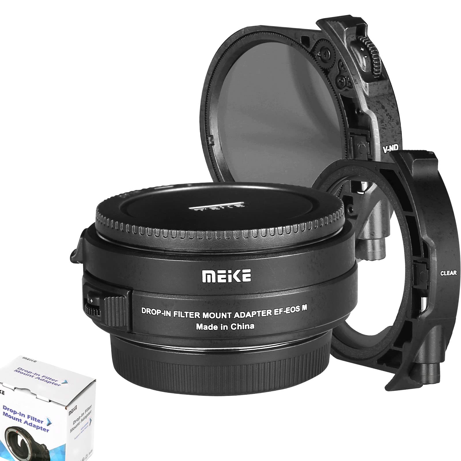 Meike MK-EFTM-C Metal Auto-Focus Mount Lens Adapter with Drop-in Filters Variable ND and UV Filters Converter for Canon EF to EOS-M