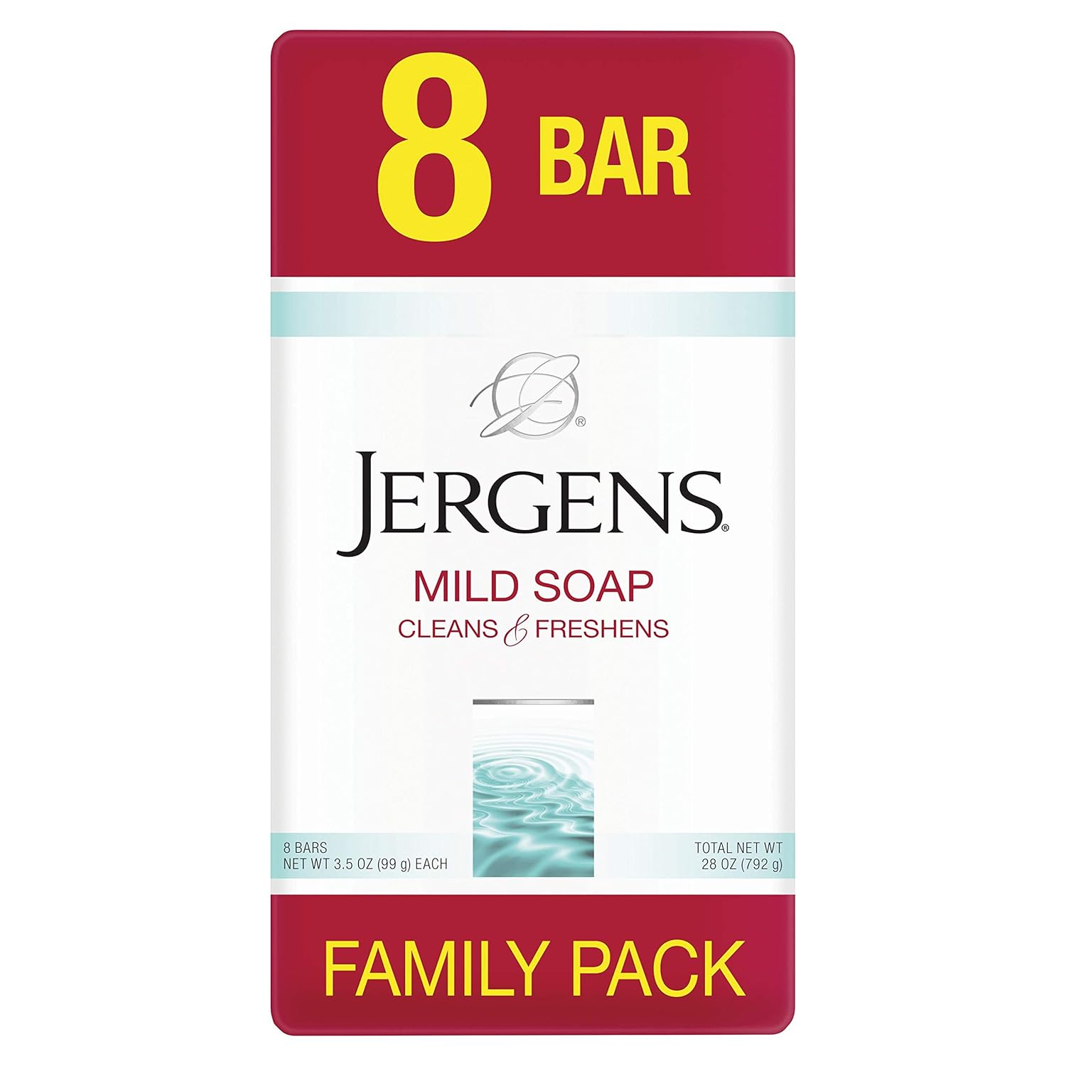 Jergens Mild Bar Soap for Normal to Sensitive Skin, 3.5 Ounce, 4 Count, Gentle Cleanser, Clean Fragrance (Pack of 8) : Beauty