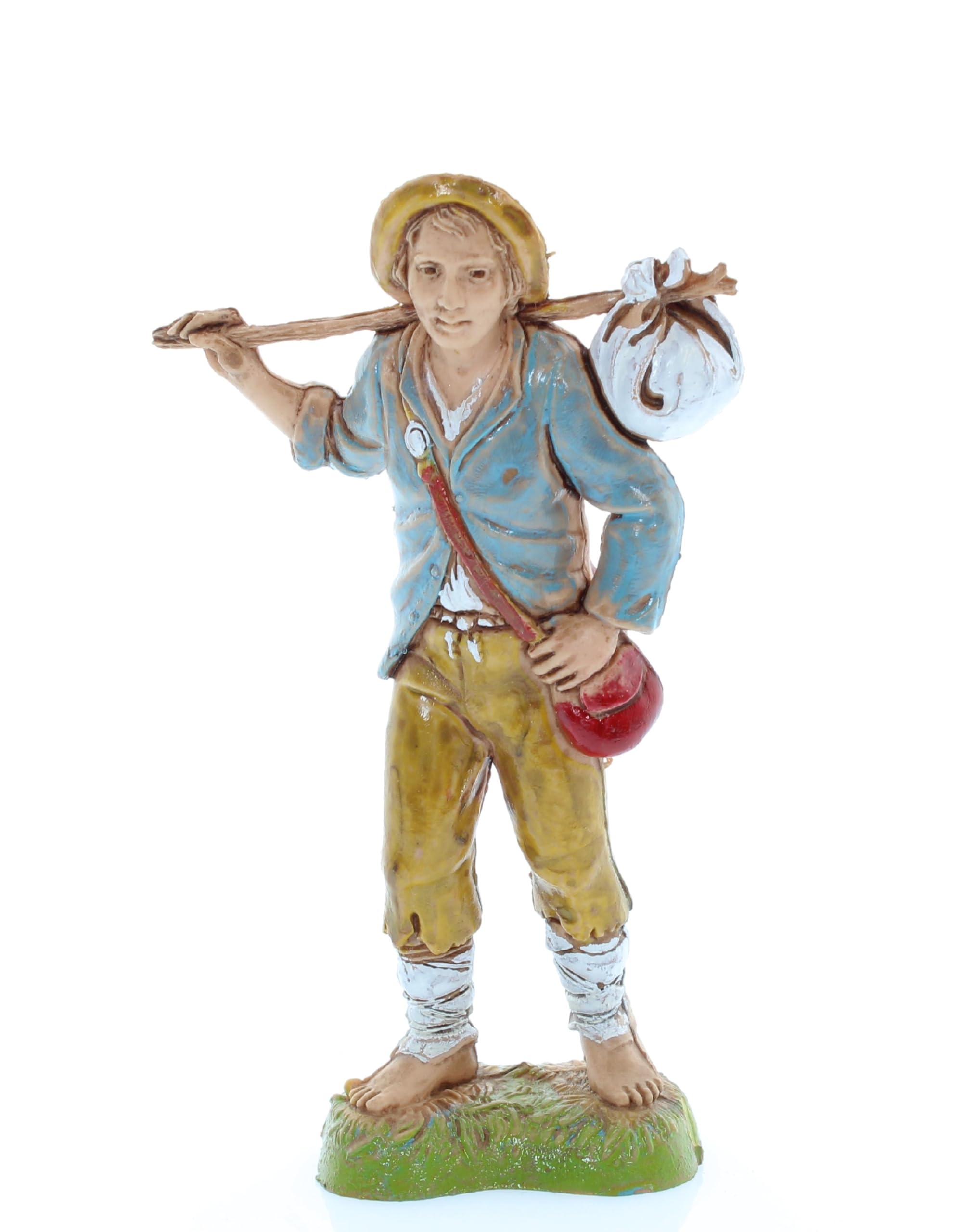 Moranduzzo Young Man with Bundle for Nativity Scene 4 Inch Scale 1:20 – Height 3.58 in – Resin Figure, Hand-Painted, Sculptor Martino Landi