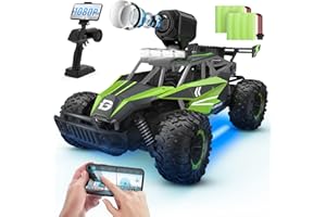 DEERC DE65 Remote Control Car with 1080P HD Camera,1:16 Scale RC Cars with LED Chassis Light&Headlights, 2.4Ghz High Speed Monster Truck Toy Vehicle, 2 Batteries for 60 Mins Play, Gift for Kids Boys