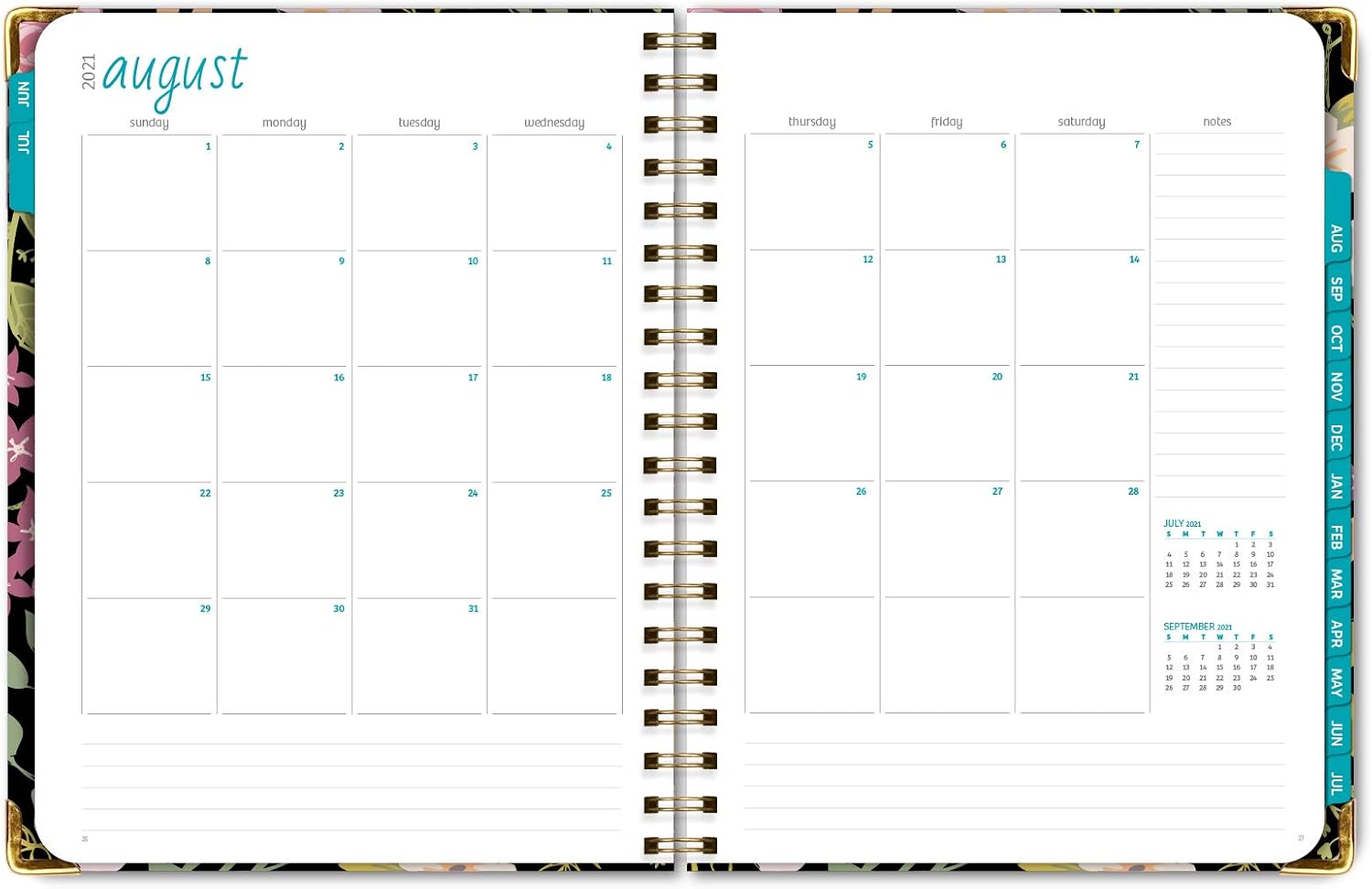 HARDCOVER Academic Year 2021-2022 Planner: (June 2021 Through July 2022) 8.5"x11" Daily Weekly Monthly Planner Yearly Agenda. Bookmark, Pocket Folder and Sticky Note Set (Black Floral) : Office Products