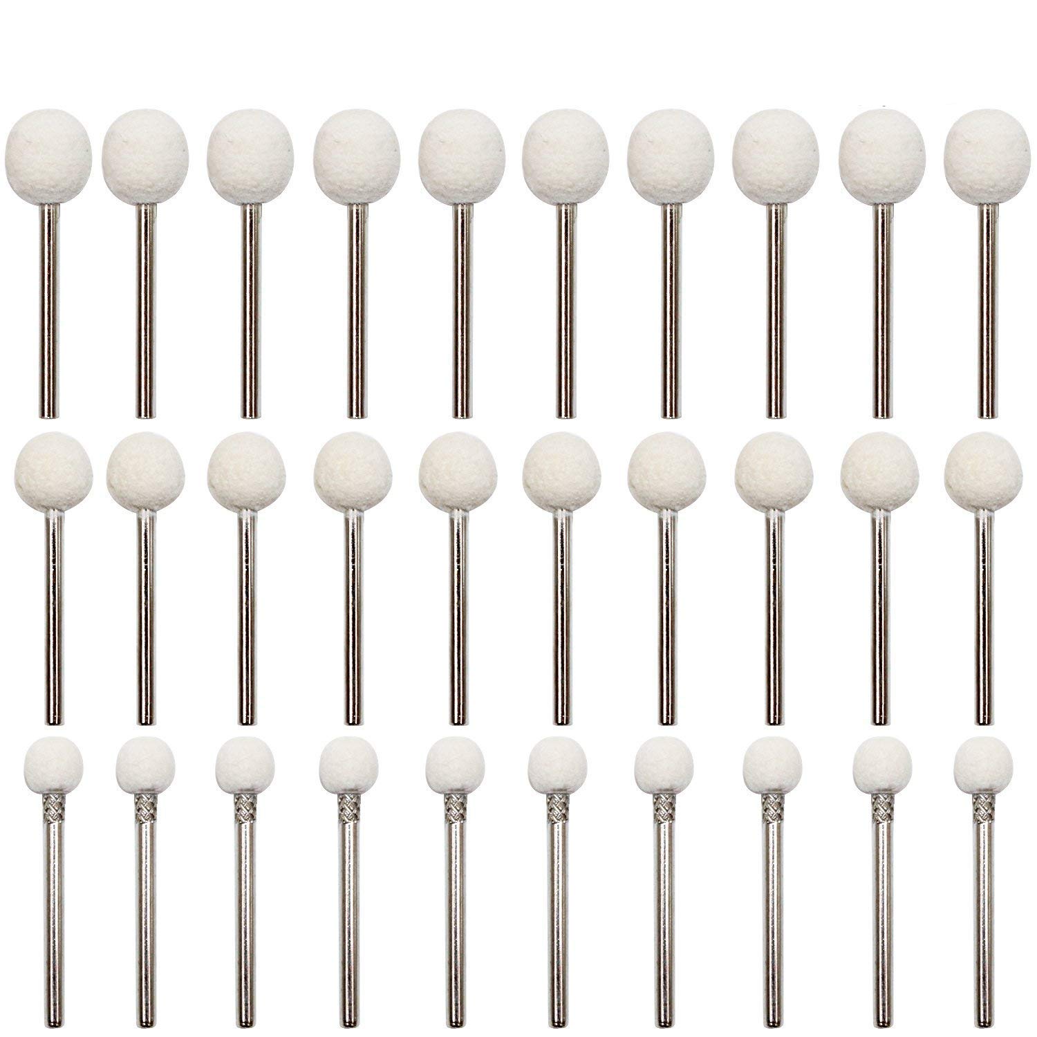 NIUPIKA Wool Felt Buffing Wheels Mounted Mandrel Polishing Wheel Buff Set Jewelry Watch Polish Dremel Accessories Power Rotary Drill Tool Attachments - 3mm Shank