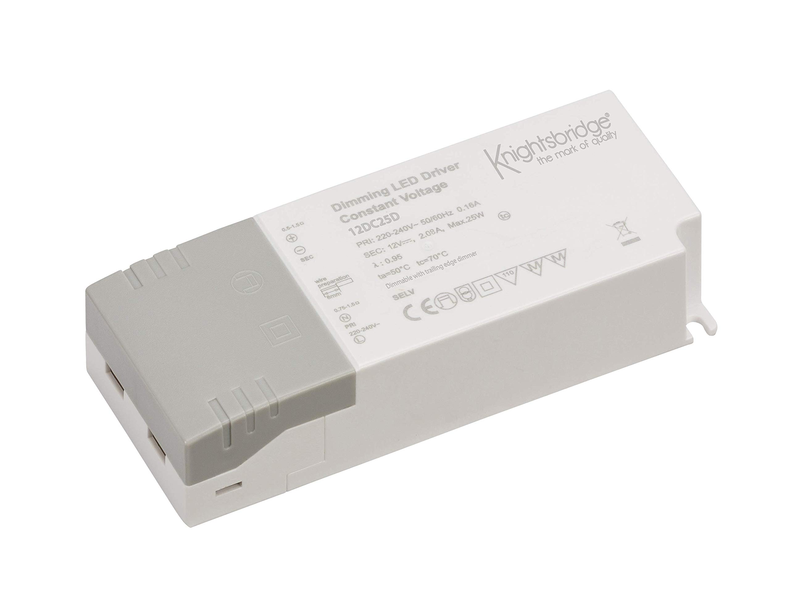 Knightsbridge IP20 12V 25W DC Dimmable LED Driver - Constant Voltage, White
