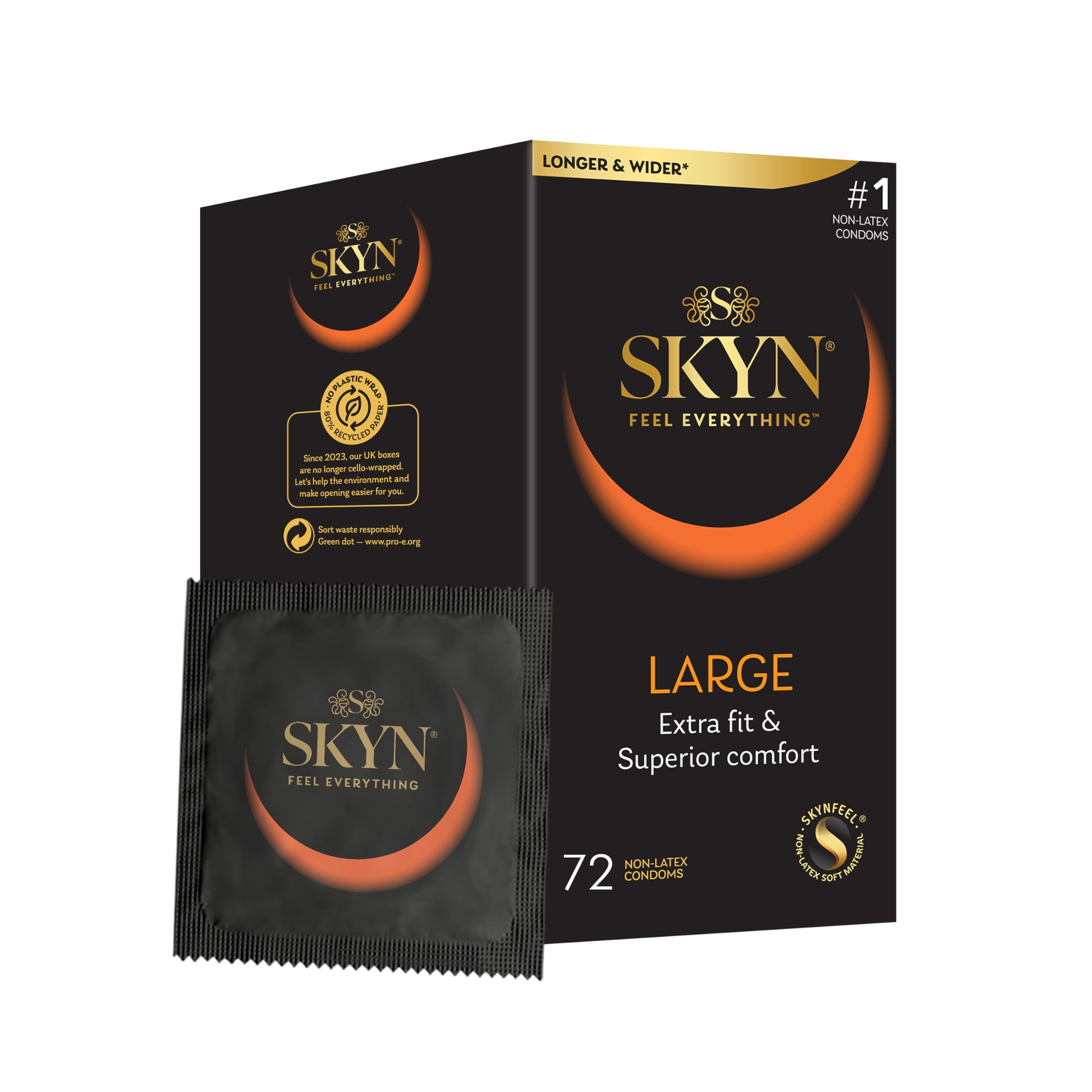 SKYN Large Condoms Pack of 72 / Skynfeel Latex Free for Men, Extra Large, XL Condoms, Thin, Smooth Straight Shape, 56mm Wide — image 1