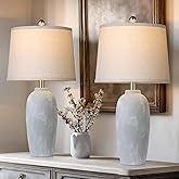 MOUVOVO 25“ Jar Table Lamps Set of 2, Ceramic Bedside Lamps for Bedroom, Grey Farmhouse Nightstand Lamps for Living Room