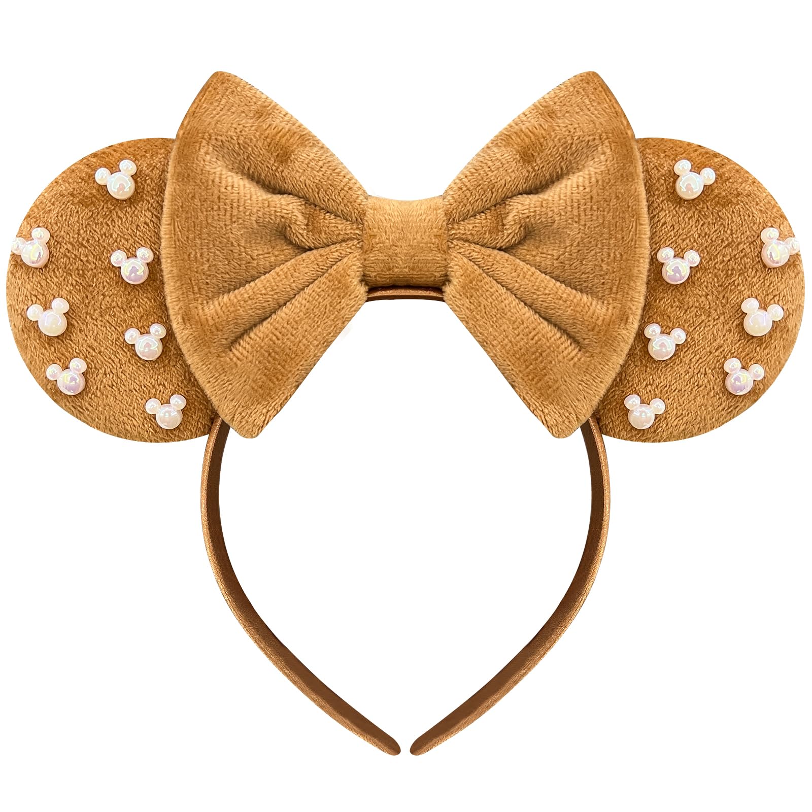 Photo 1 of Trnerm Khaki Fuzzy Mouse Ears Headband for Women, Cute Beads Headband with Bows?Halloween Costume Accessory