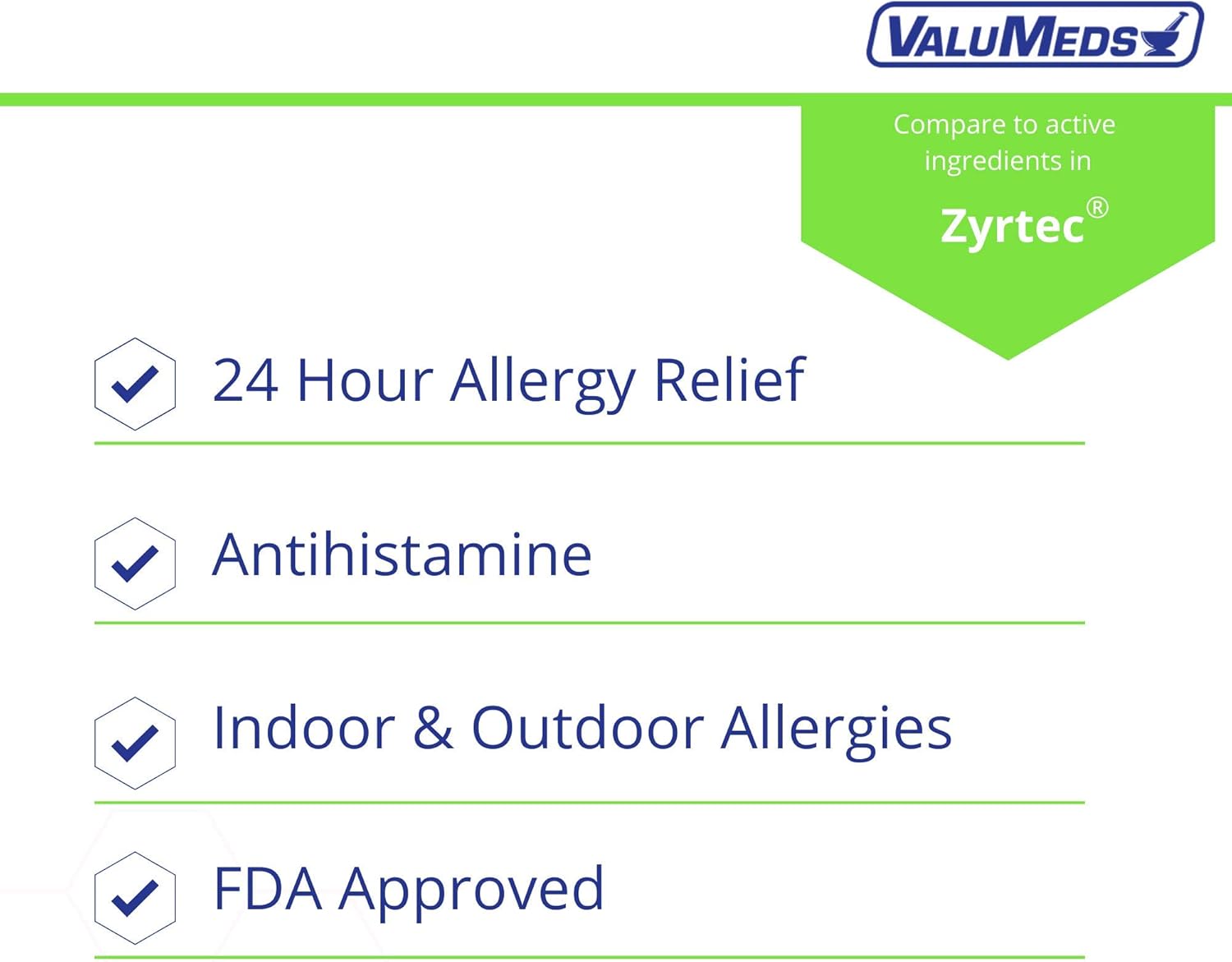 ValuMeds 24-Hour Allergy Medicine (300-Count) Antihistamine for Pollen, Hay Fever, Dry, Itchy Eyes, Allergies | Cetirizine HCl 10mg Caplets: Health & Personal Care