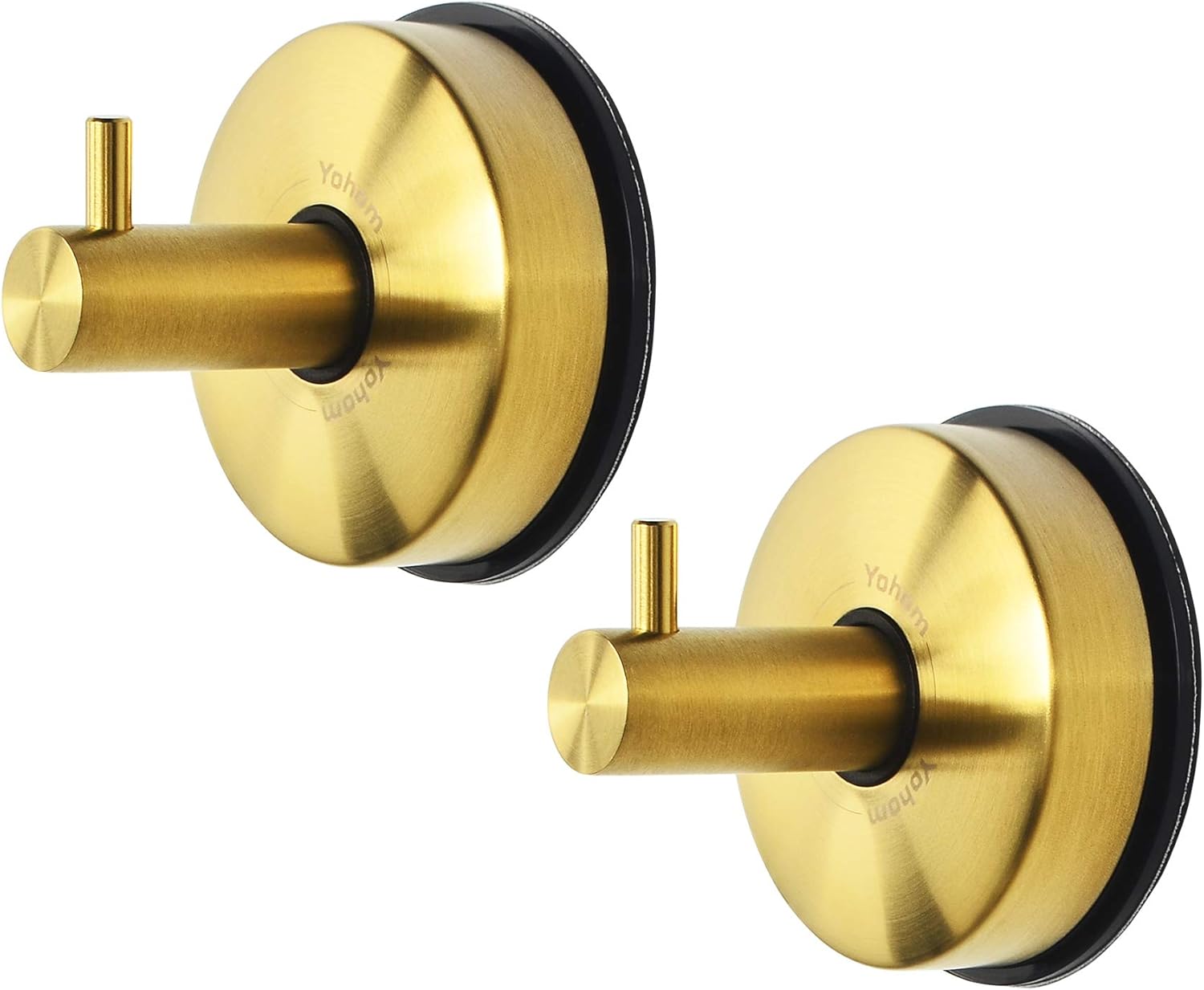 Yohom 2Pcs Vacuum Suction Cup Towel Hooks for Shower Bathroom Suction Hook Towel Holder Rack Kitchen Organizer for Robe Loofah Coat Stainless Steel Brushed Gold - - 