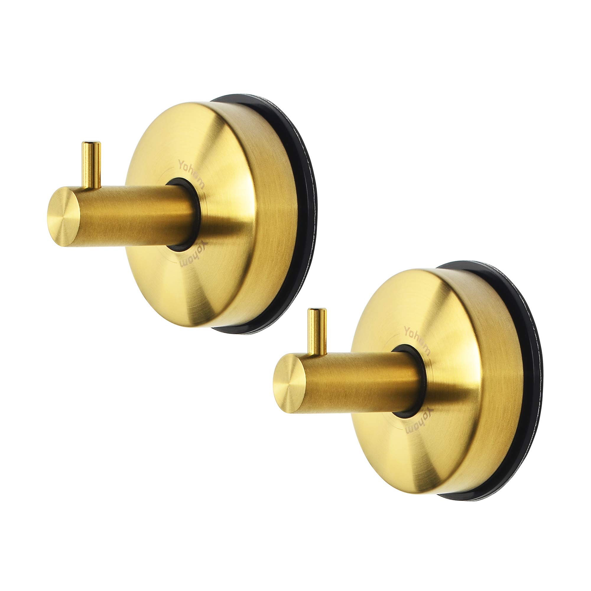 YOHOM 2Pcs Suction Hooks Bathroom Stainless Steel Shower Towel Hooks Suction Sucker Shower Holder Vacuum Gold Hanger Hook for Bathrobe Loofah No Drill Brushed