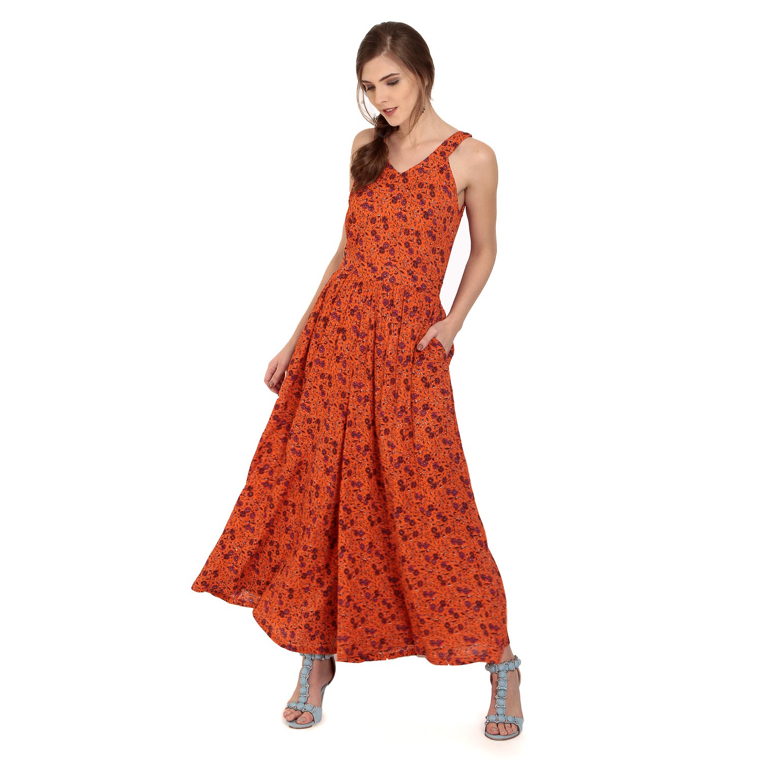 abiti bella women's rayon floral jumpsuit (orange)