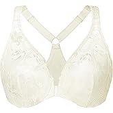 MELENECA Women's Plus Size Racerback Unlined Lace Underwire Front Closure Bra