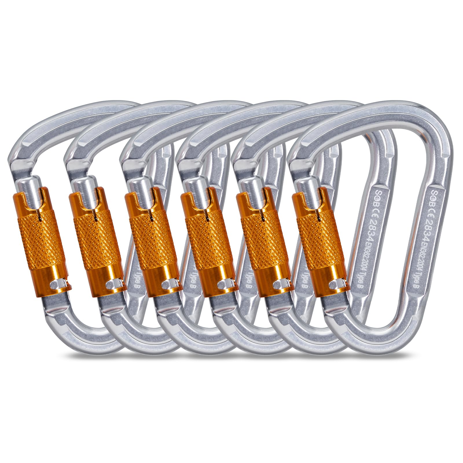 Climbing Carabiners, Auto Locking Carabiner Clips Heavy Duty for Rock Climbing, Camping, Dog Leash, Hammock, Swing, Water Bottle (25KN-6Pack)
