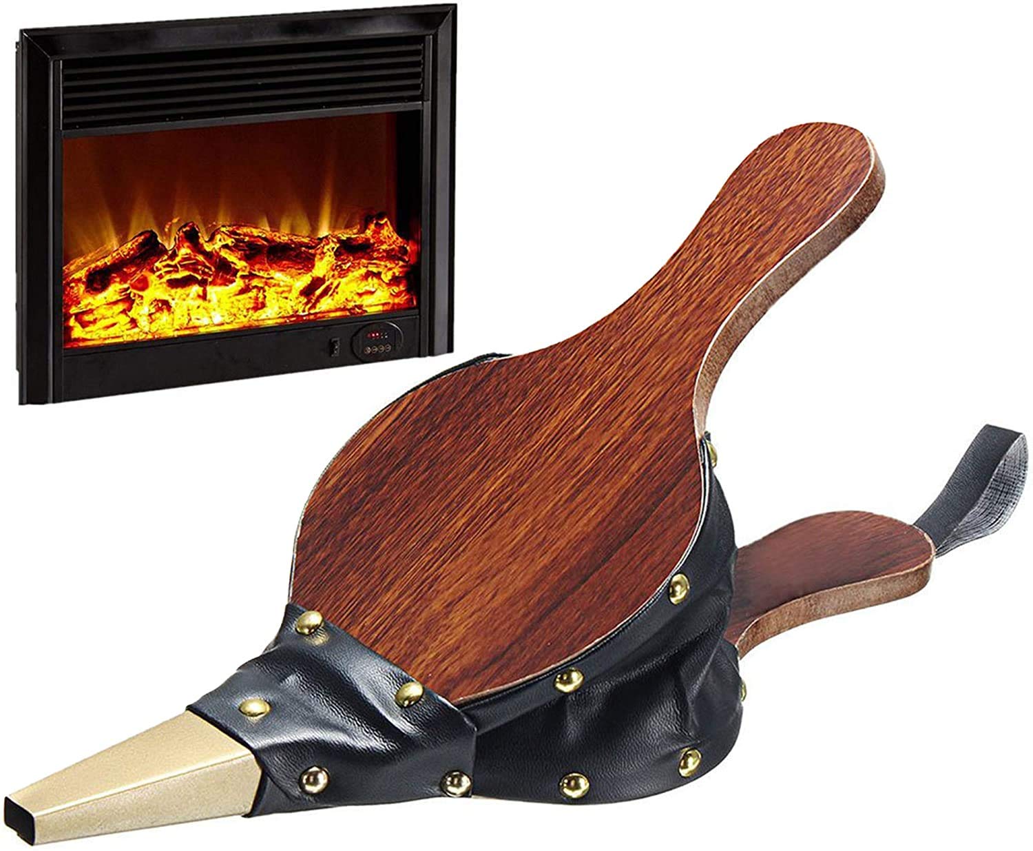VICMAT Wooden Bellows for Fireplace and Grill, Barbecue Bellows 30.5 x 12.5 cm with Hanging Storage, Dark Brown