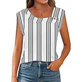 Womens Summer Tops Trendy Asymmetrical Square Neck Buttons Shirts Casual Cap Sleeve Loose Blouses