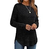 AUTOMET Womens Long Sleeve Shirts Fall Tops Tunic Fashion Outfits 2026 Dressy Casual Loose Fit Sweater Clothes Curved Hem