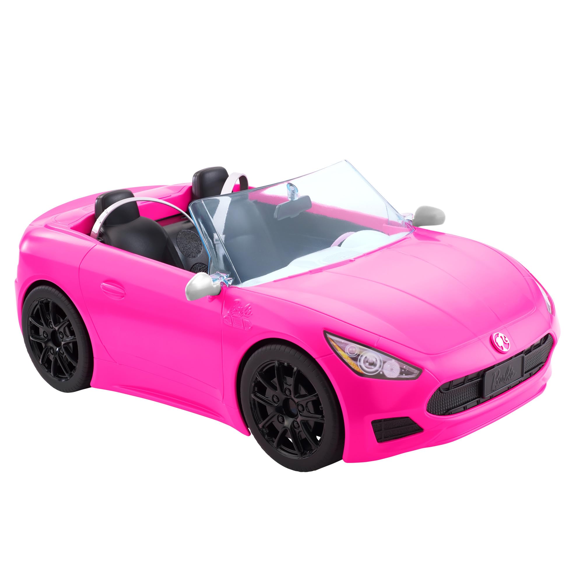 Barbie Convertible 2-Seater Vehicle, Pink Car with Rolling Wheels & Realistic Details, Gift for 3 to 7 Year Olds, HBT92