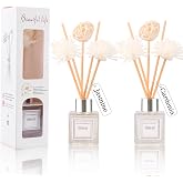 Reed Diffuser Set of 2, Jasmine &amp; Gardenia Scent Oil Diffuser with Sticks | Home Fragrance, Office Living Bedroom Decor, Bathroom Decor and Accessories, Air Fresheners Gift Set, 1.7 fl oz/50ml x 2
