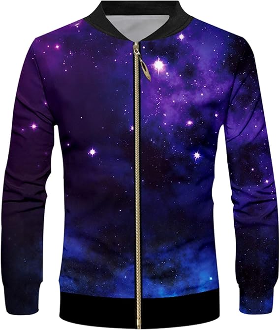 Spring Winter Casual Jackets Men's Cool Print Galaxy Space 3D Zipper