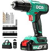 DCA 20V Cordless Hammer Drill Set, 354 In-lb Torque, 1/2" Keyless Chuck, 22500 IPM, 2 Variable Speeds, 18+1+1 Position, Power Impact drill with 14 Drill/Driver Bits for Brick, Metal, Wood ADJZ2035i13