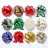24 PCS Christmas Ribbon Pull Bows, 5 Inch Wide Pre-Tied Gift Bows for Fast Wrapping, Gift Wrapping Accessory for Presents, Baskets, Wine Bottles Decoration，Xmas Gift Wrapping and Decoration Present