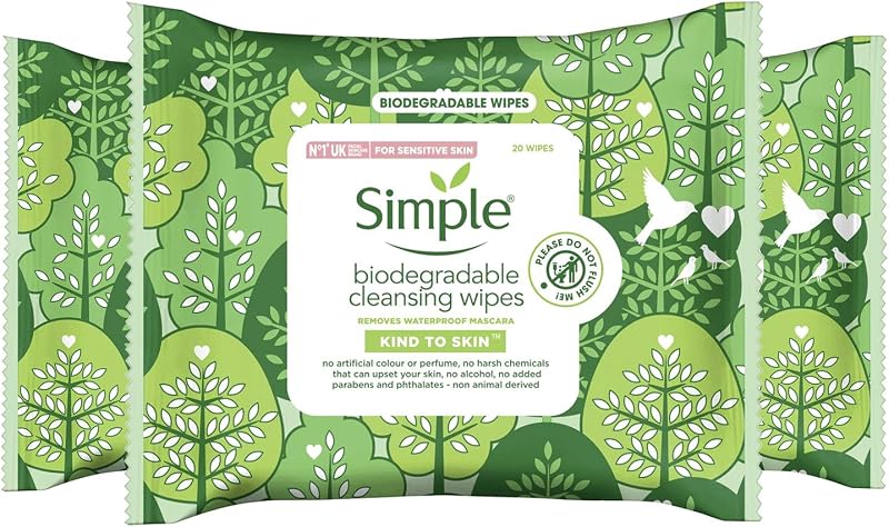 Simple Kind To Skin Biodegradable Cleansing Wipes 6 Packs 20 each Lynx