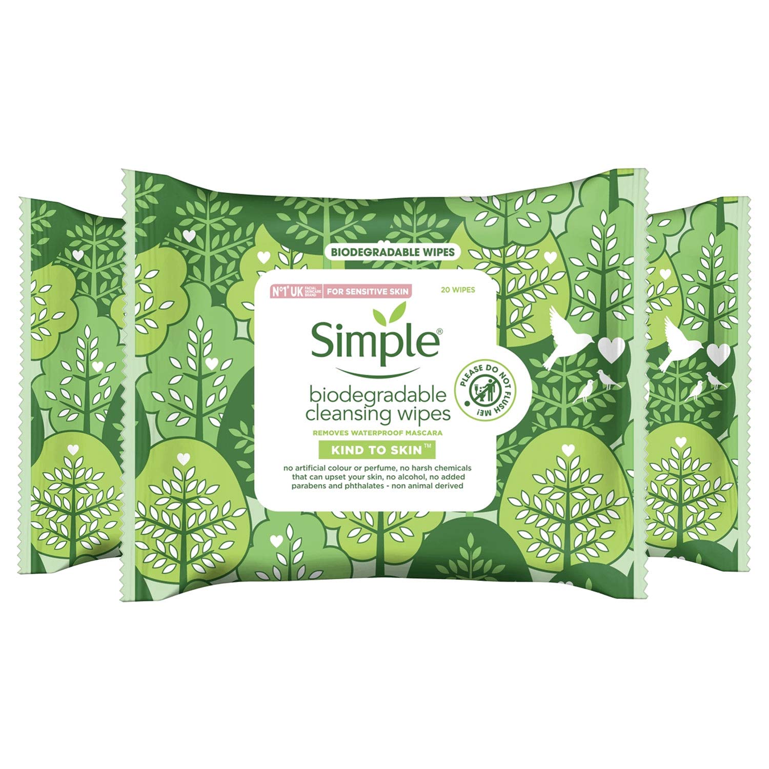 Simple Kind To Skin, Biodegradable Cleansing Make Up Remover Face Wipes For Women, Perfect for Sensitive Skin 1 Months Supply (6 Packs Of 20 Wipes)