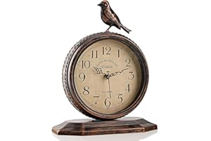 Auafanzy 8-Inch Antique Mantel Clocks For Living Room, Retro Table Metal Silent Clocks For Fireplace, Easy To Read Decorative Mantel Clocks With Top Bird For Bedroom, Office, Desktop (Arabic Numerals)