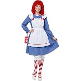 Morph Vintage Doll Costume Women, Halloween Costumes for Women | Includes dress and headpiece, vintage rag doll design with patches, zipper closure, Perfect for Halloween, Great for Dress-Up