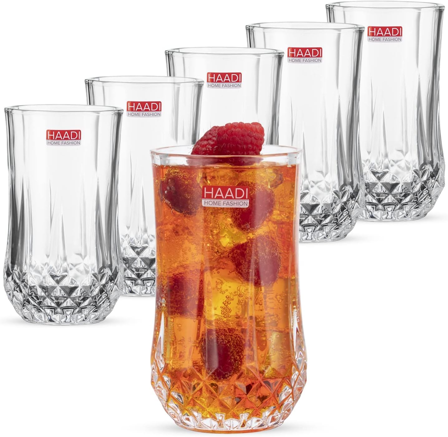HAADI Drinking Glasses Set of 6, 350ml Crystal Clear Highball Glasses Lead-Free Soda Lime Tumbler Glasses for Cocktails, Whiskey, Gin, Juice, Water, Dishwasher Safe