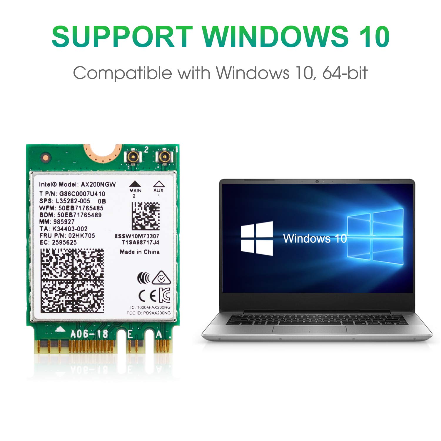 Authentic Intel AX200NGW Wi-Fi 6 11AX WiFi Module 2 x 2 MU-MIMO Dual Band Wireless Card with Bluetooth 5.0 Internal WiFi Adapter Support Windows 10 64bit, M.2/NGFF