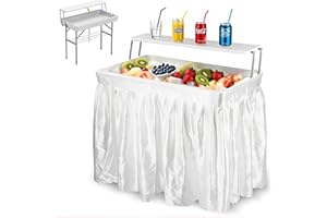 LHBcraft Folding Party Ice Cooler Table with Extra Storage Shelf, Portable Tailgate Camp Fishing Cleaning Table, Ice Table with Removable Skirt & Drain Hose, Cooler for Camping, Picnic,BBQ, White