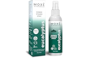 MOXE MOXĒ Eucalyptus Oil Shower Mist, Spa Steam Spray, Certified Natural 100% Essential Oils, Made in USA, Aromatherapy, Sinus Congestion Relief, Tension Relief, 4 Ounces